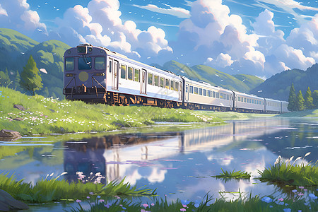 春日风景下的火车图片