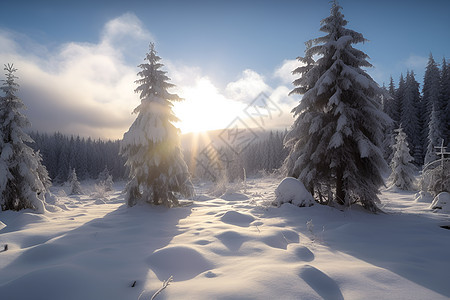 壮观的白雪丛林景观图片
