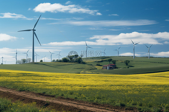 乡村田野中的风力涡轮机图片