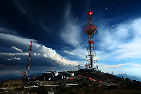 信号塔山顶的接收器背景