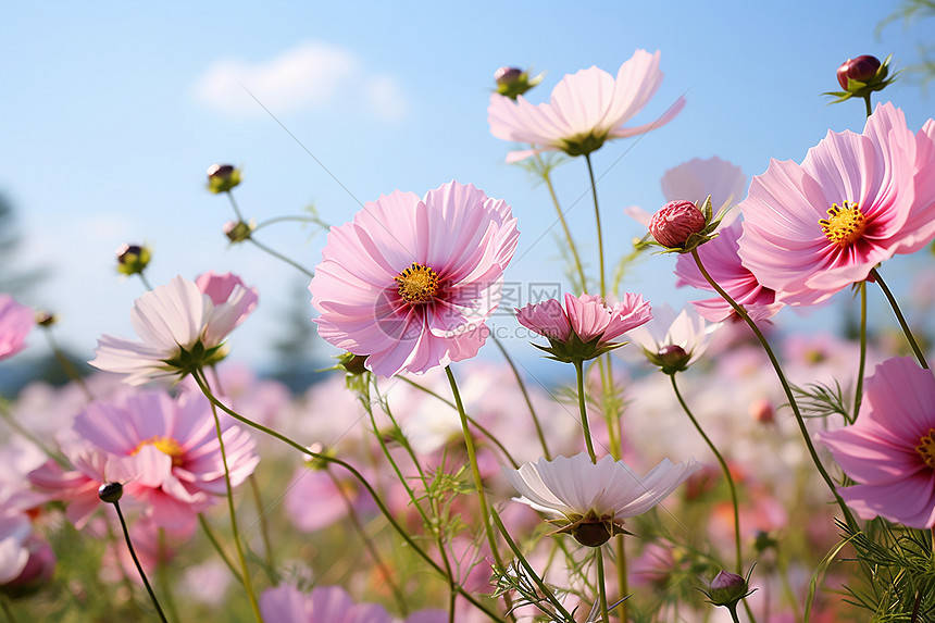 花园中美丽的小雏菊花海图片