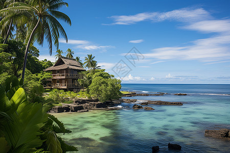 碧海蓝天的热带度假海岛景观背景图片