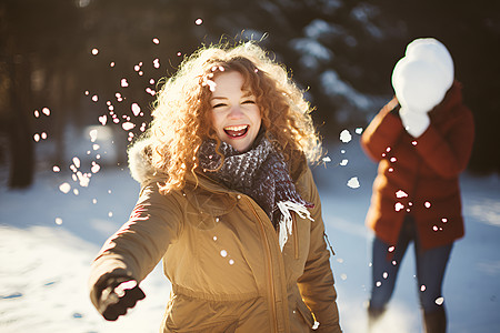 女孩雪冬日欢乐女孩背景