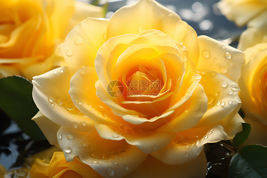 水滴婆娑的黄玫瑰图片