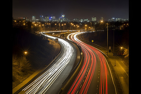 夜晚繁忙的城市公路背景图片