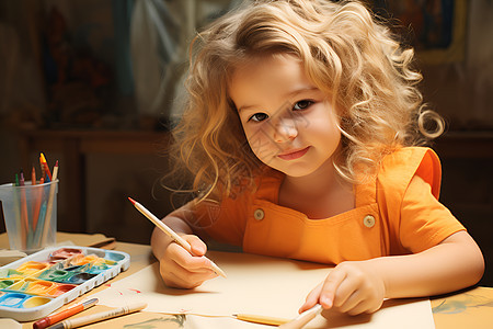 小女孩在绘画图片