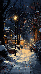 冬夜街头的柔和灯光图片