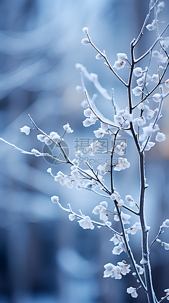 白雪萦绕着树枝图片