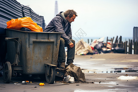 垃圾桶旁的男人图片
