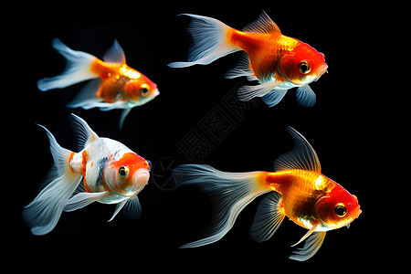 四条不同花纹的金鱼图片