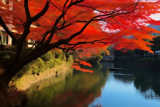 河流旁的枫树图片
