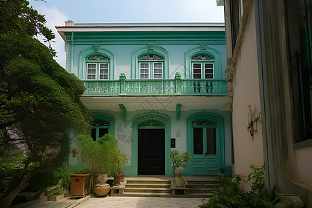 绿色的房屋建筑物图片