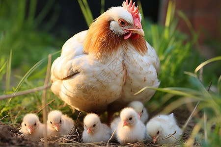 保护小鸡的母鸡图片