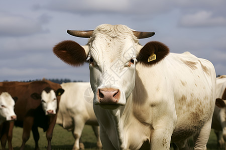 牛群在农田上背景图片
