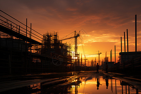 夕阳下工业区图片