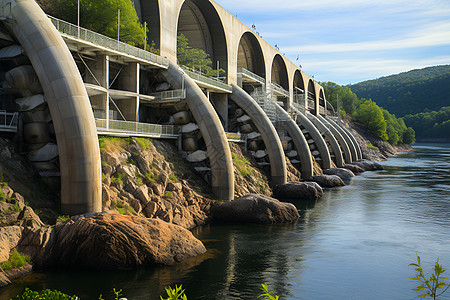 大坝上的拱桥建筑背景图片