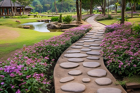 公园锻炼花园里的岩石小路背景