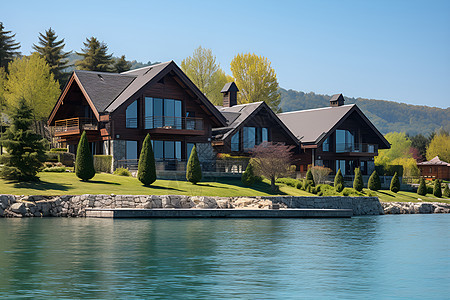 湖畔的豪华别墅图片