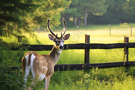 木栅栏前的野鹿图片