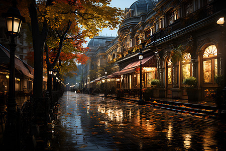 雨后的城市街道背景图片