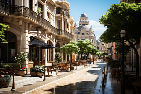 古典城市商业街背景图片