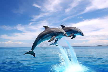 两只跃出海面的海豚图片