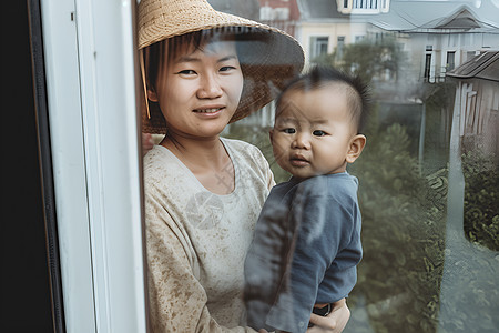 一个女人抱着一个年幼的男孩图片