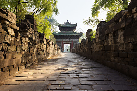 古城背景南京古城门内的石板路背景