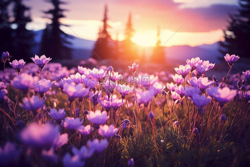 日落下的一片野花图片