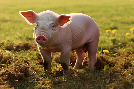小猪站在草地上图片