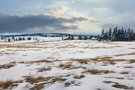 白雪皑皑的山村背景图片