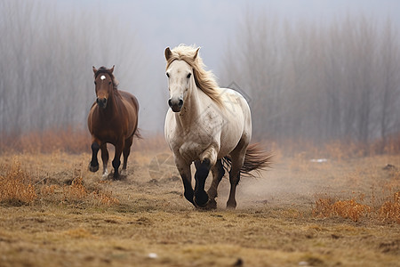 两匹马在奔跑图片