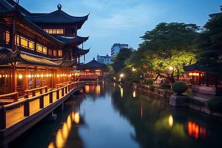江城夜色中的经典景观背景图片