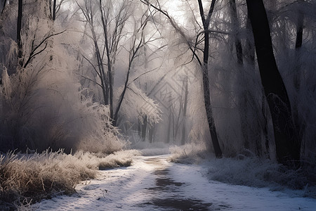 雪地森林小径背景