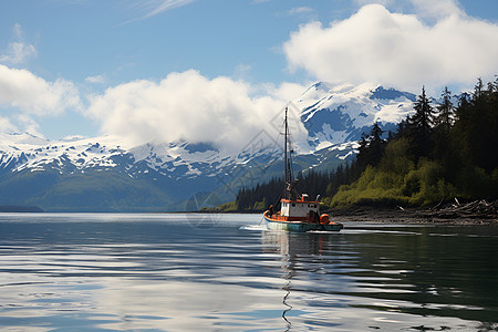蓝天白云下的渔船图片
