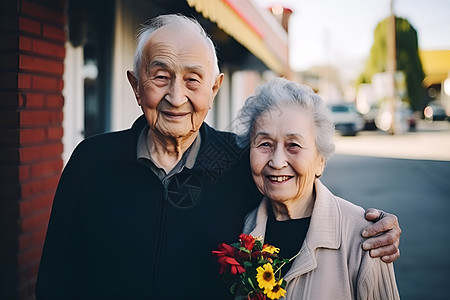 街角站着的老年夫妇图片