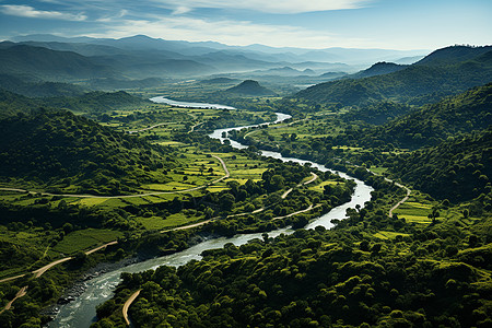 山脉里蜿蜒的江河图片