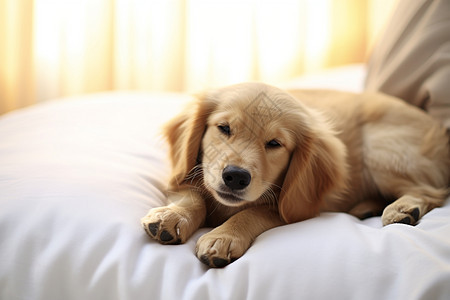 床上慵懒的小狗图片