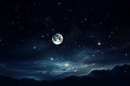 午夜夜空中的圆月图片