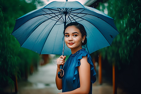 女子雨中撑伞图片