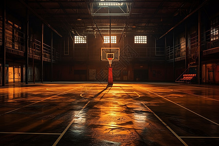 夜幕下光亮的篮球场图片