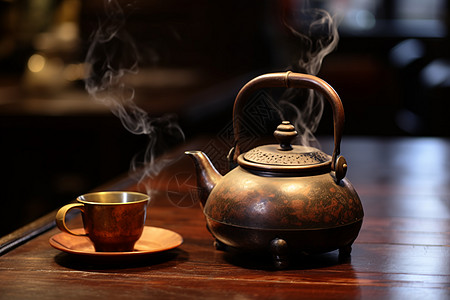 复古茶杯茶香袅袅的茶水背景