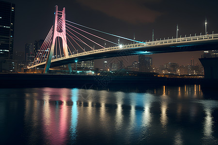 夜幕下的悬索桥图片