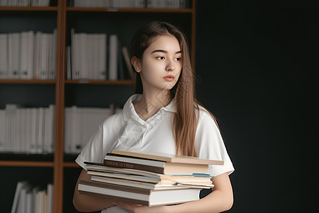 图书馆中借阅书籍的女学生背景图片