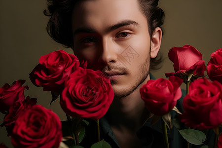 男人与红玫瑰合影图片