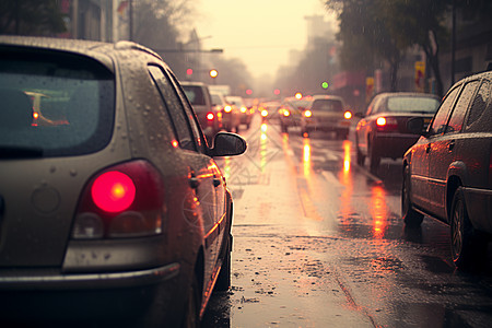 雨天中的拥堵城市街道图片
