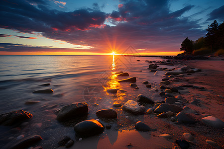 日落时的海滩高清图片