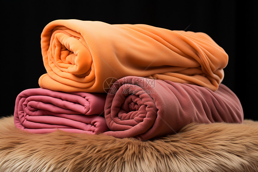 毯子堆叠在毛皮上图片