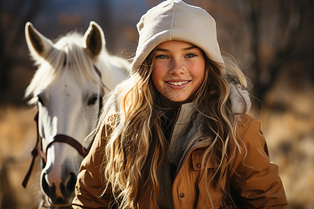女孩与白马图片
