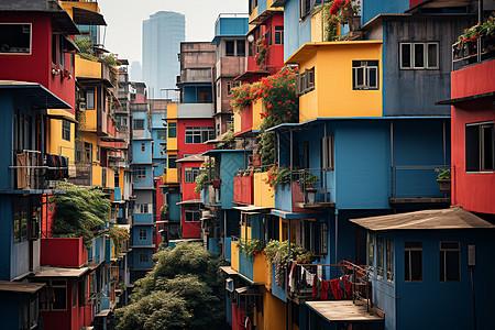 色彩缤纷的城市街景图片